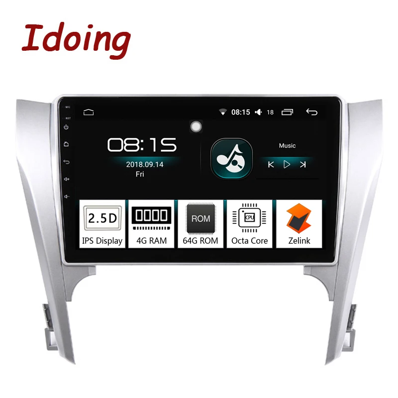Top Idoing 10.2" Car Android 8.0 Radio Multimedia Player 4G+64G Octa Core Fit Toyota Camry 2012-2014 2.5D IPS Screen GPS Navigation 1