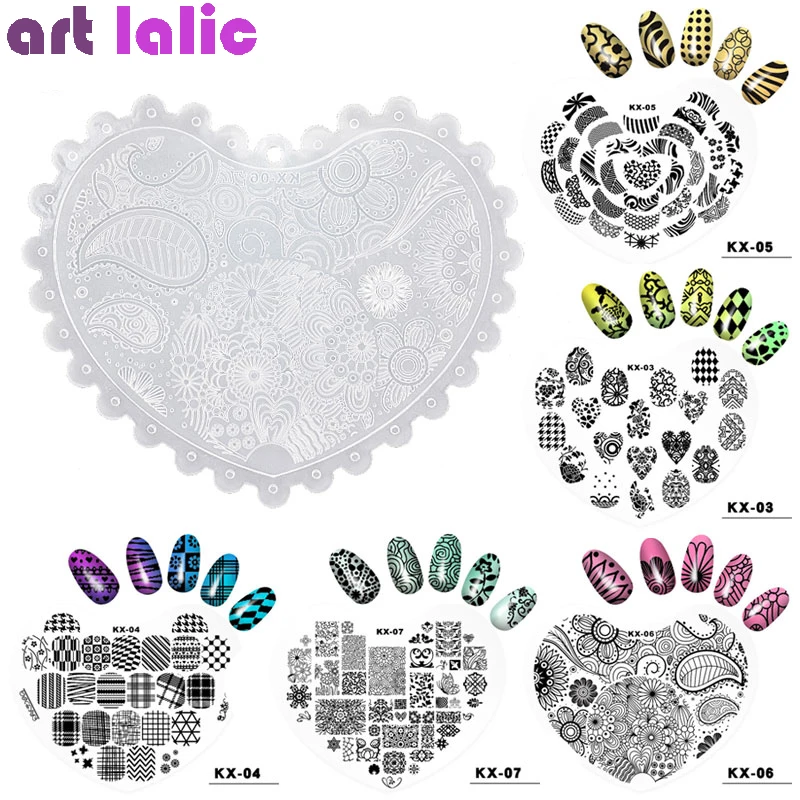 

1 Pc Plastic Heart Nail Art Stamping Plates 10 Design Flower Pattern Printing Stencil Stamp DIY Nail Template Transfer Manicure