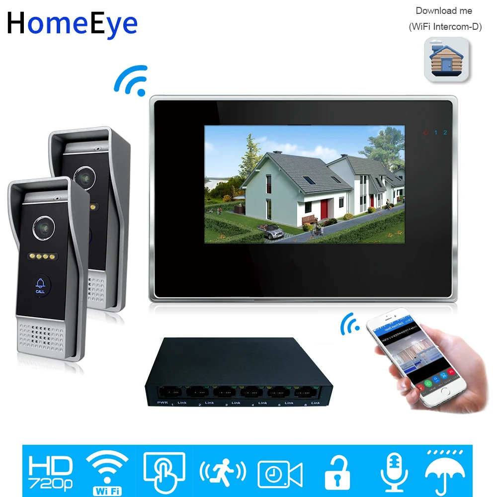 720P WiFi IP Video Door Phone Video Intercom 2-1 Home Access Control System Android IOS App Remote Unlock Touch Screen Wholesale