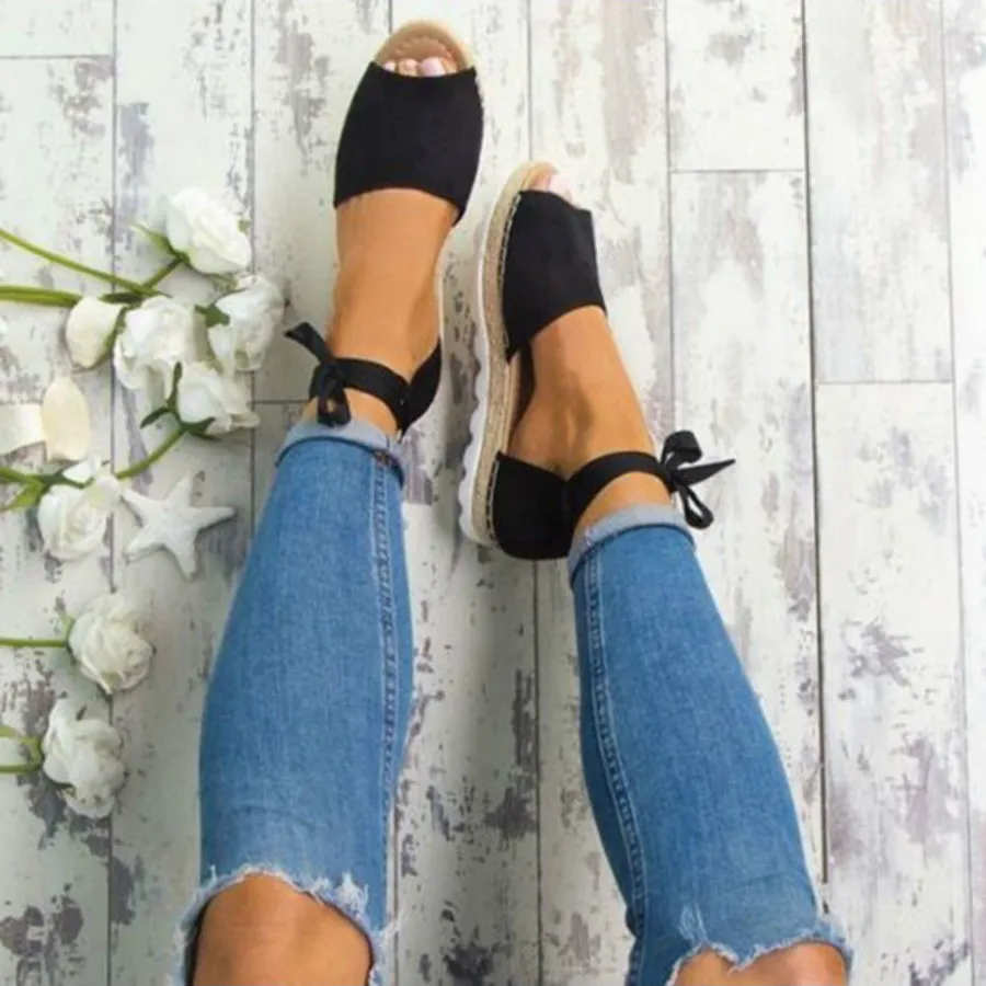 

Female 2019 Summer New Hot Sale Fashion Solid Color Hemp Rope Breathable Flat Bottom Low Cut Fish Mouth Sandals