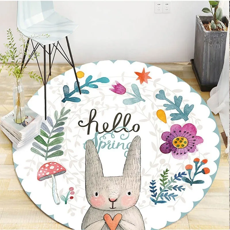 

3 sizes Cartoon Rabbit Printed Round Carpet For Living Room Computer Chair Area Rug Children Play Tent Floor Mat Cloakroom Rug