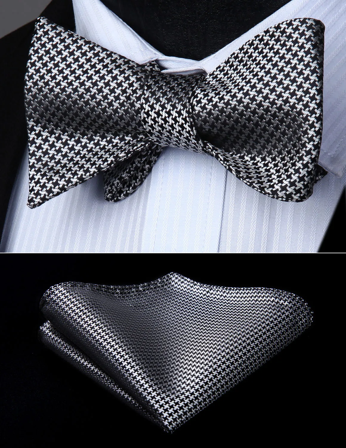 Bg602as серый "гусиные лапки" цветочным бантиком Для мужчин Бабочка Шелковый Самостоятельная галстук-бабочку платок Набор