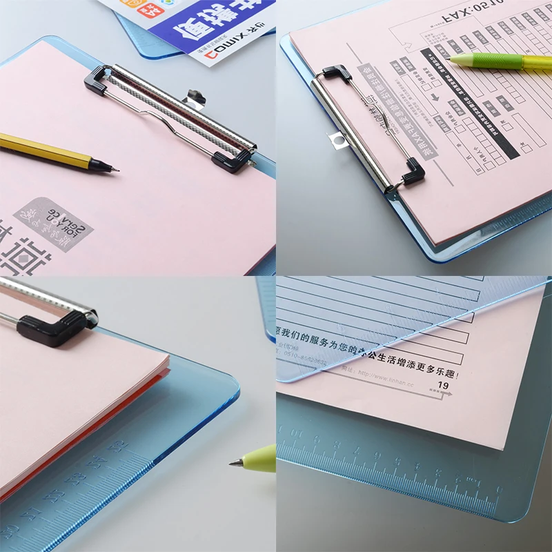 

A4 Transparent File Tablet A5 Plate Clamp Writing Boards Double-buret Clip Wordpads Ruler Inches and Centimeter Scales Clipboard