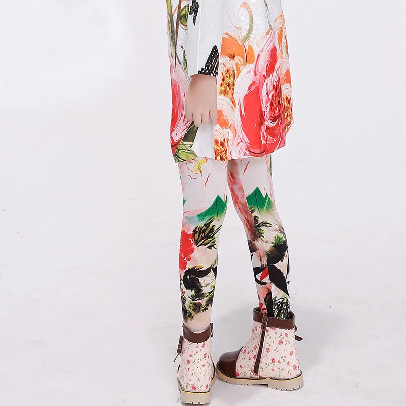 Штаны с цветочным принтом для маленьких девочек модные эластичные леггинсы для девочек детские брюки на осень и лето, От 3 до 8 лет - Цвет: as picture