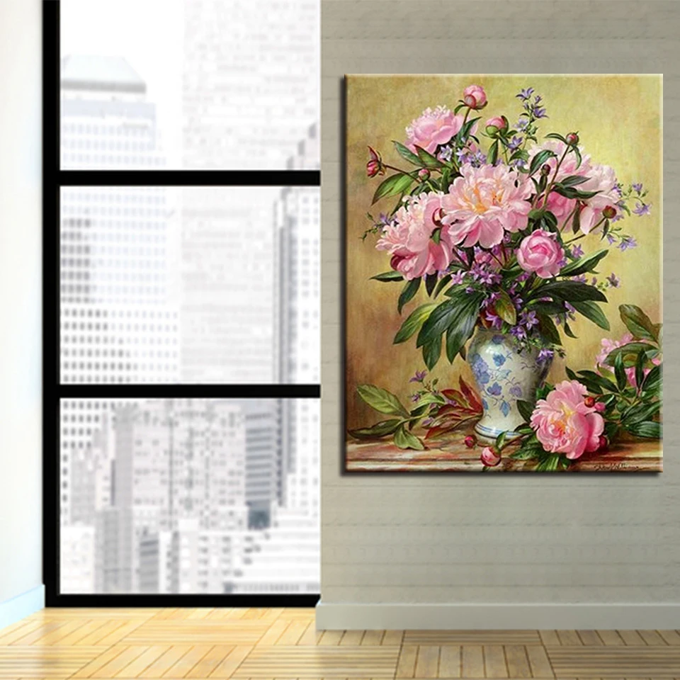 DIY-Painting-Acrylic-On-Canvas-Kits-Drawing-By-Numbers-Pale-Pink-Flowers-Framework-Wedding-Decoration-Wall