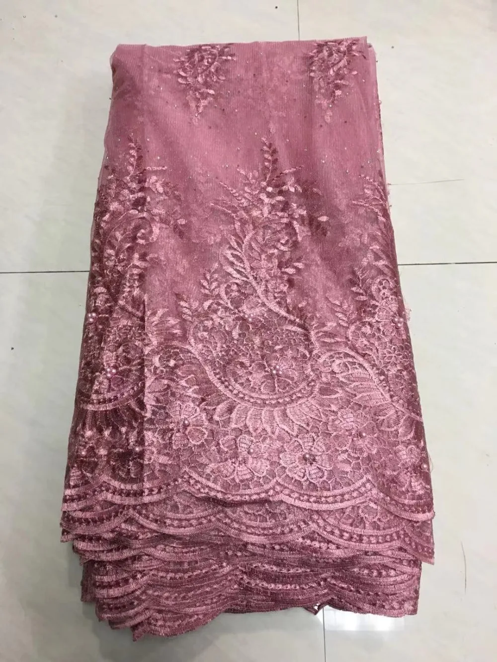 

African lace fabric 2019 high quality lace French mesh fabric beaded stones Nigerian swiss lace fabrics for Dresses NX119z