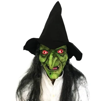 

Latex Long Hair Full Head Witch Mask with Hat Horrible Halloween Masks Masquerade Costume Cosplay Party Props