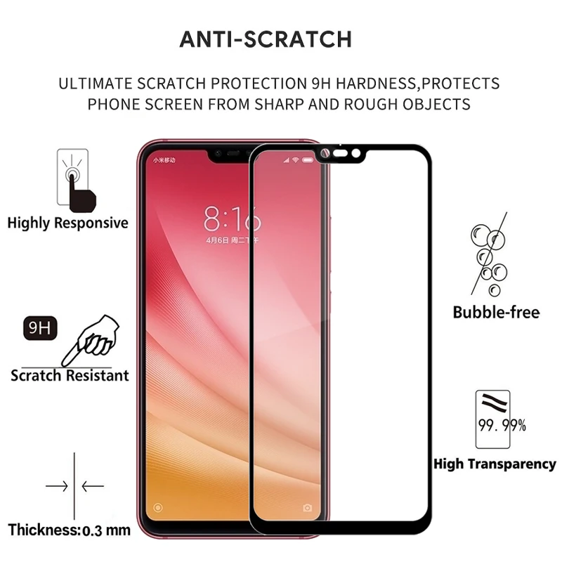 Закаленное стекло с полным покрытием экрана для Xiaomi mi8 Lite 6 26 Дюйма 9H Защитное xiaomi