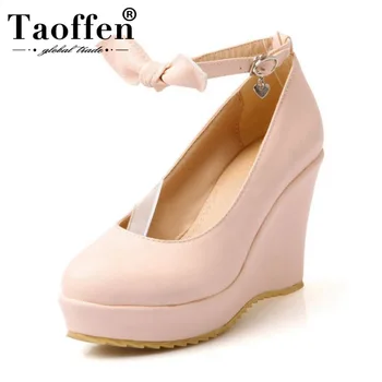 

TAOFFEN 4 Colors Women Pumps Bowknot Platform Wedges Round Toe Shoes Women Concise Party Elegant Office Footwear Size 34-39