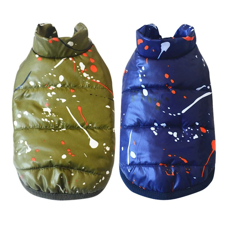 

Pet Cold Weather Costume Clothes Sleeveless Printed Vest Thickening Warm Skiing Coat Winter Overalls For Dogs Roupa De Cachorro