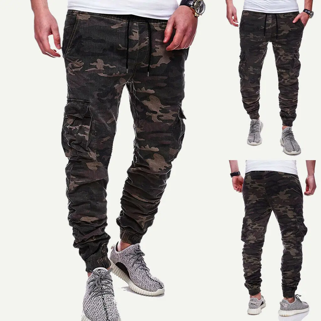 

2019 Hot Men Elasticated Waist Cargo Combat Trousers Jogger Work Bottoms Long Pants Camouflage Pants Dropshipping