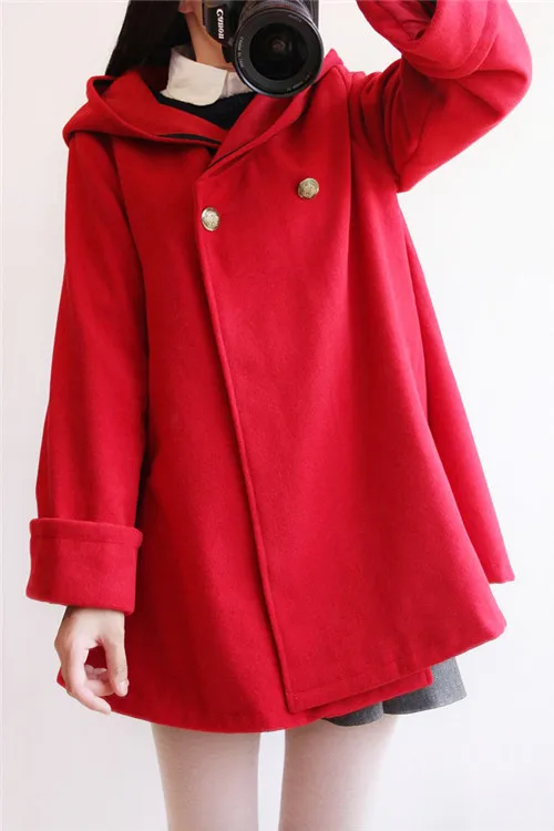 Женское зимнее пальто Женская шерстяная накидка куртка длинная Корейская женская куртка Лолита размера плюс шерстяные пальто Новое модное пальто CH420 - Цвет: Red