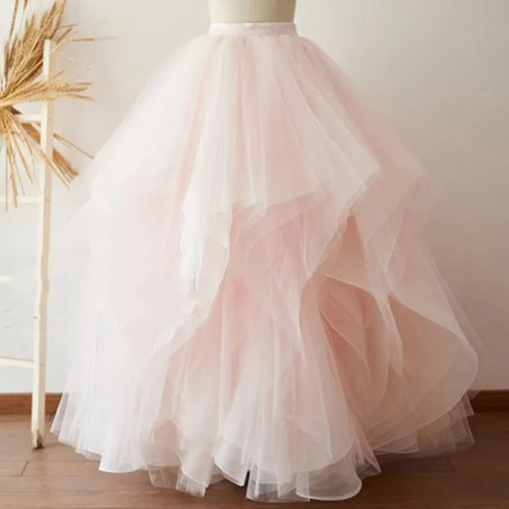 

Blush Pink Ruffles Bridal Tulle Skirts For Wedding Prom Tutu Skirt Women To Photoshoots Pleated Zipper Puffy Ball Gowns