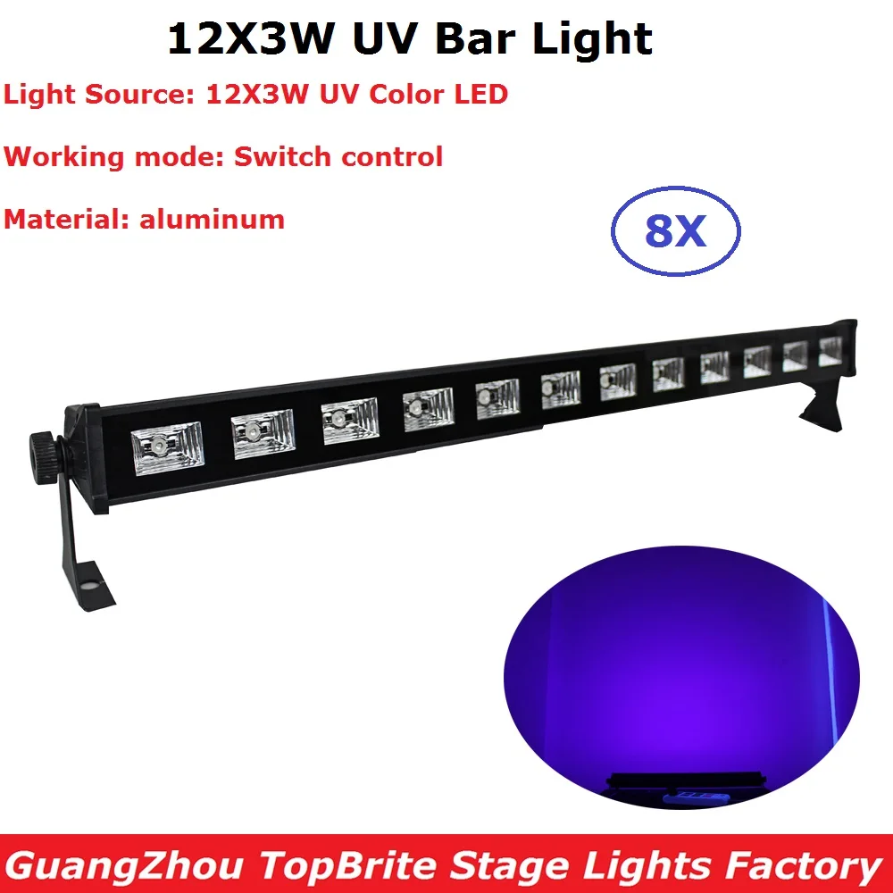 8 шт. Бесплатная доставка 12x3 Вт УФ Цвет indoor светодиодный свет бар Алюминий основа прожекторы 90 -240 В Рождество вечерние украшения