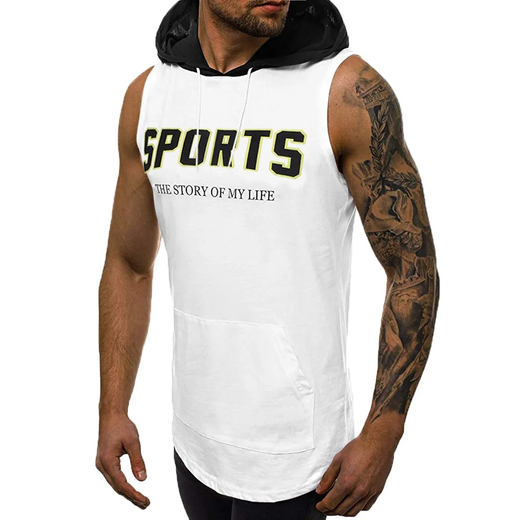 

Cotton fabric Men Summer New Style Fashion Cap And Solid Color sleeveless casual shirt Sport Vest Comfortable Blouse Top W0710