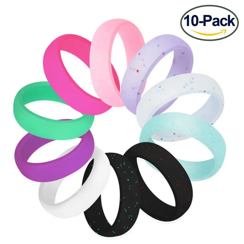 

10PC/sets Size 4-10 Food Grade FDA Hypoallergenic Silicone Rubber Flexible Ring For Statement Women man Wedding ring 2.7mm