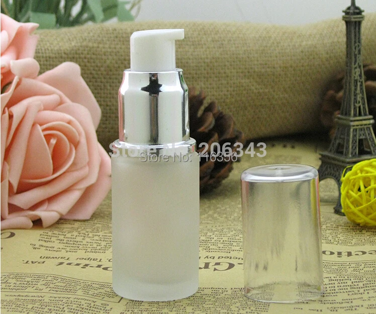

15ml frosted glass bottle with shiny silver pump transparent lid,lotion bottle , Cosmetic Packaging,glass bottle