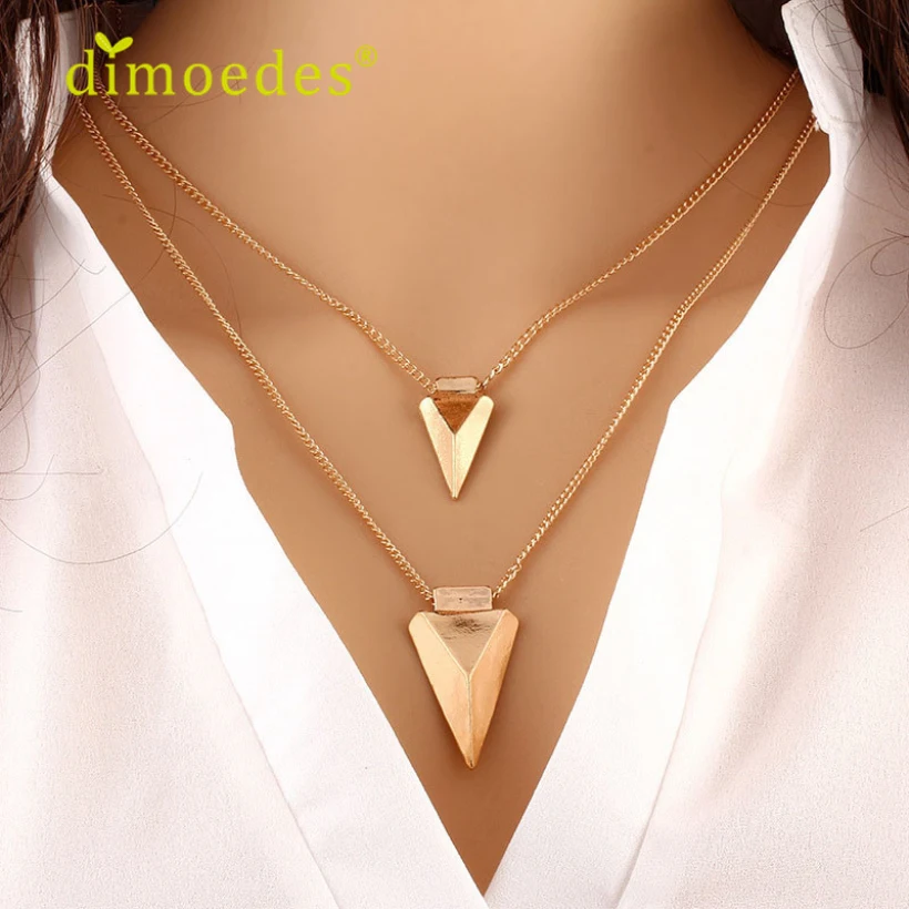

Diomedes Newest DIOMEDES Creative Women Two Layer Arrow Gold Pendant Chain Statement Necklace Accessories Sexy Chain
