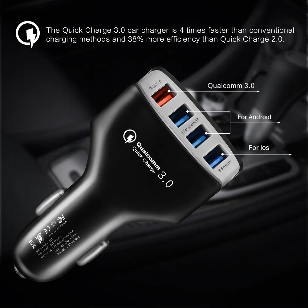 QC3.0 адаптер для быстрой зарядки телефона 4 порта USB Автомобильное зарядное устройство Быстрая умная Зарядка для samsung Galaxy S7 Edge iPhone X XS MAX XR Xiaomi