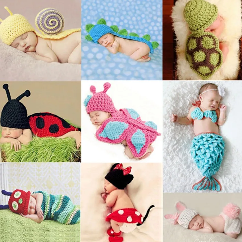 Newborn crochet baby costume photography props knitting baby hat bow