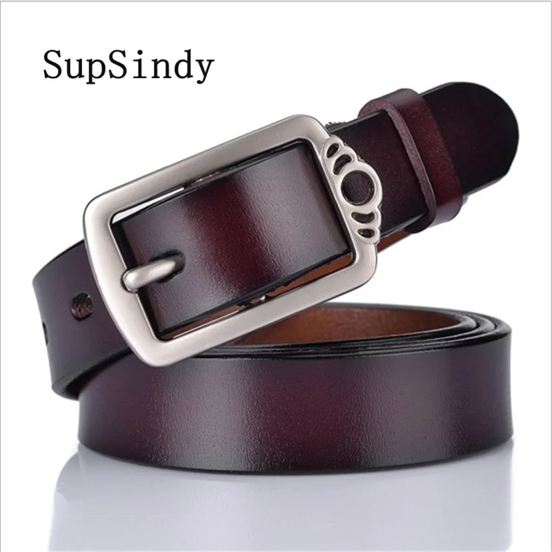 

SupSindy Leather Belts for Women Pin Buckle vintage Female Waistband luxury Brown Genuine Leather Women's jeans Belt Top quality