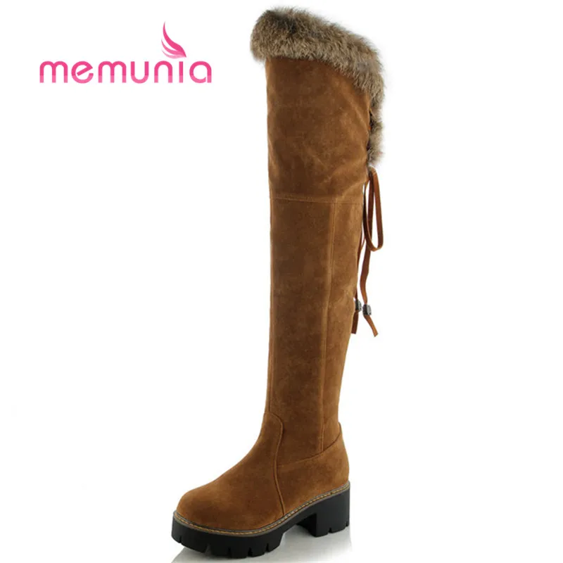 

MEMUNIA 2020 new over the knee boots fashion narrow band women boots thick heels round toe winter boots big size 34-43