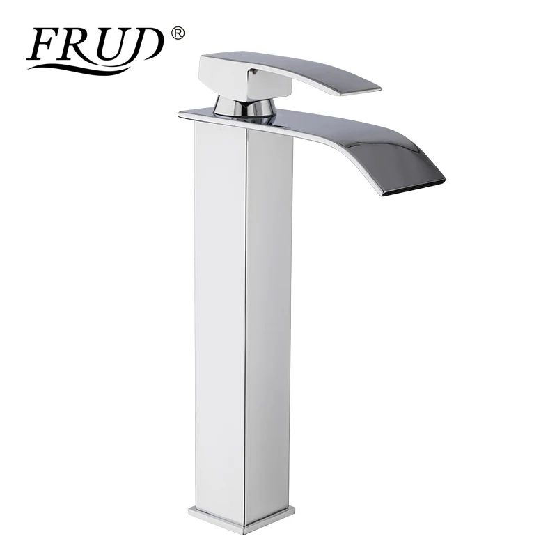 

FRUD Basin Vessel Sinks Mixer Faucet Single Handle Countertop Waterfall Square Bathroom Washing Mixer Taps Deck Mounted Y10139