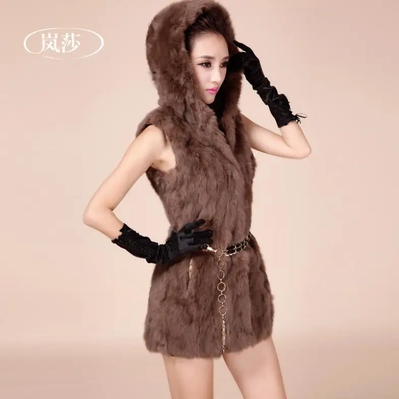 

Full Pelt Real Rabbit Fur coat 2015 women's rabbit hair fur vest female hooded medium-long vest