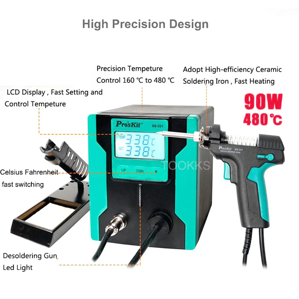 Pro'sKit SS-331H lcd электрический пистолет для удаления припоя антистатические сильные всасывающие вакуумные распайки насос для ремонта печатной платы