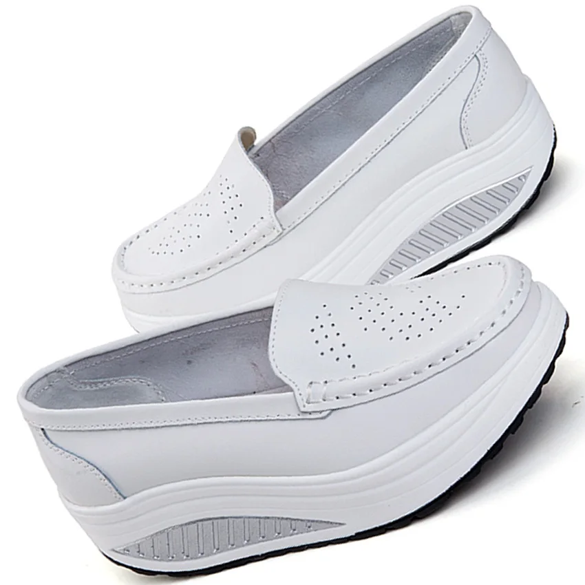 genuine leather swing high platform running shoes women ladies slimming running trail shoes