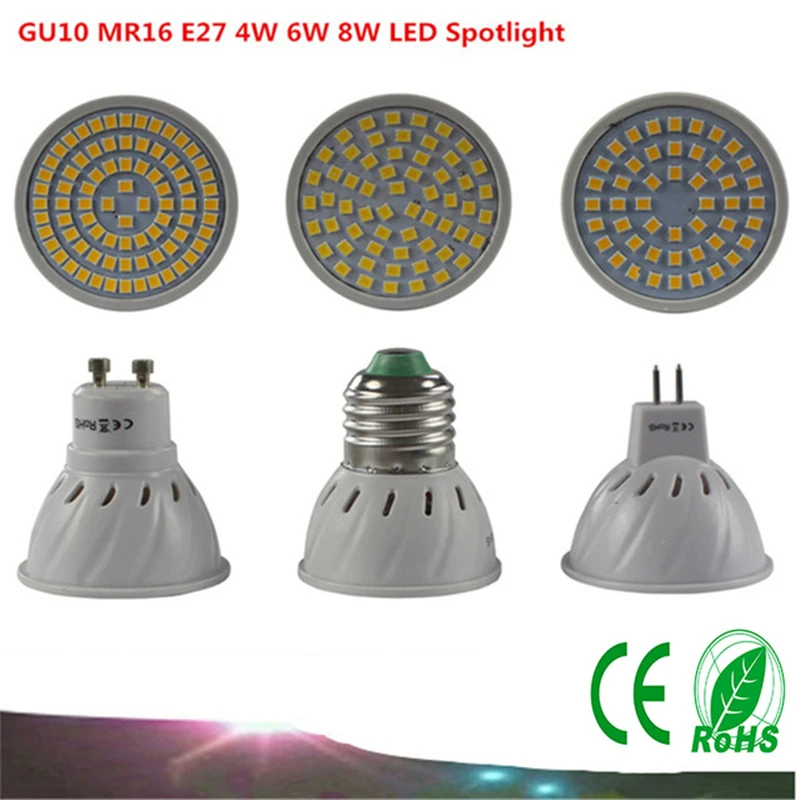 10 шт. MR16 GU10 SMD2835 LED Lanterna E27 220 В 230 holofotes 4 Вт 6 8 48 60leds 80 светодиодов пятно света лампы cree
