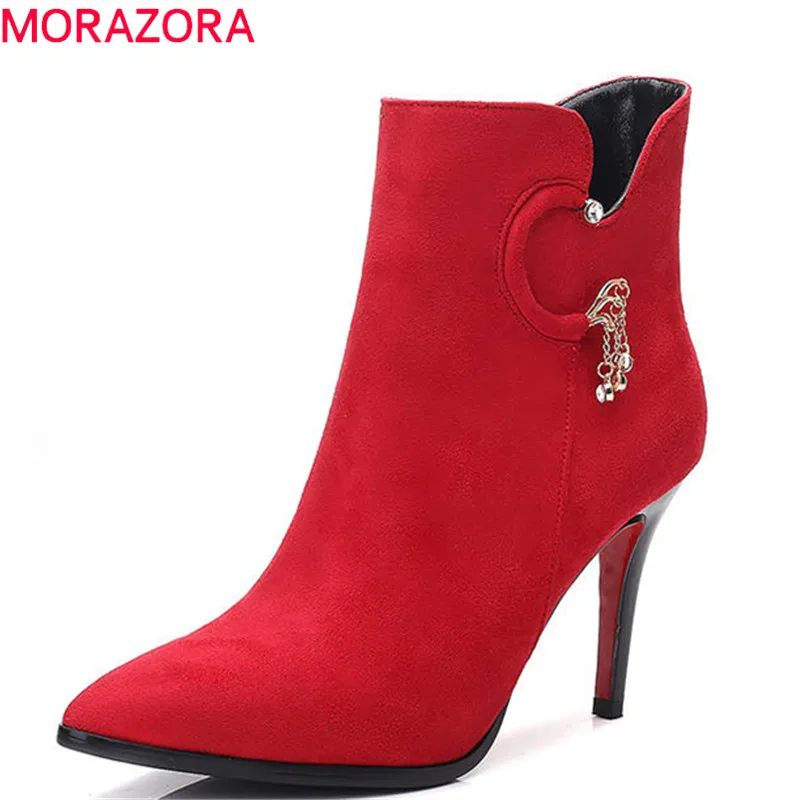 

MORAZORA 2020 plus size 34-40 simple zipper suede leather ankle boots for women short plush autumn boots sexy high heels shoes
