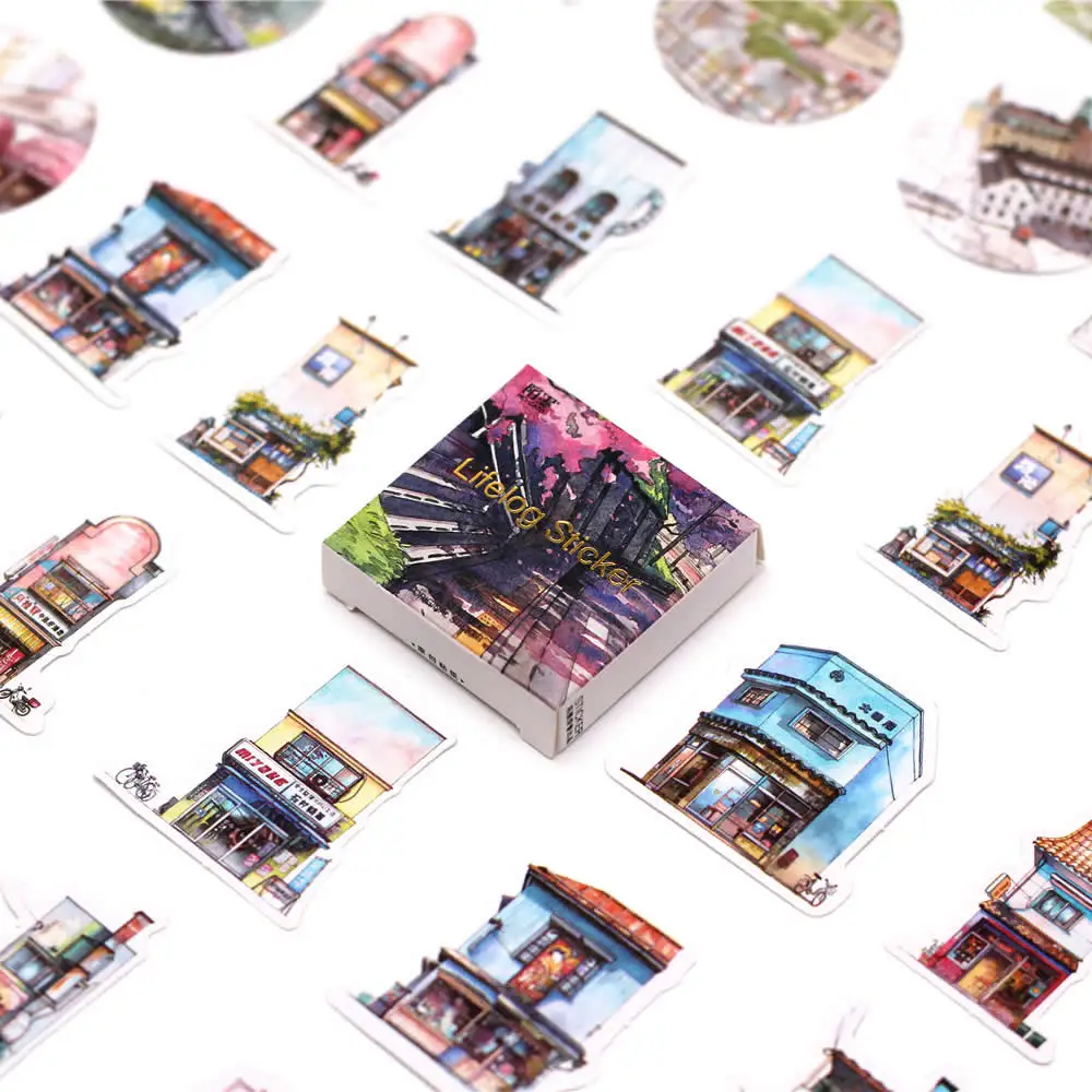 

45 Pcs/Pack Kawaii Cute Streetscape Pattern Decoracion Journal Stickers Scrapbooking Stationery Student Office Supplies