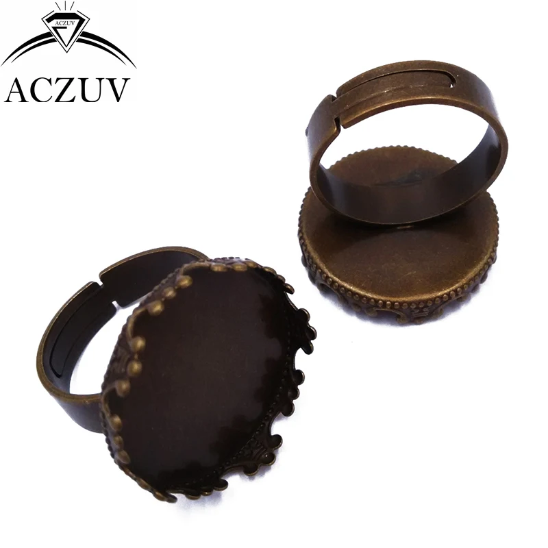 

100pcs Antique Bronze 20mm Crown Edge Round Adjustable Ring Blank Bezel Setting Ring Base Tray for Cameo Cabochons TJZT046