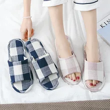 И летние модные мужские и женские домашние тапочки для влюбленных пар плед арт Домашние тапочки Нескользящие износостойкие тапочки пара тапочек из Лена и для домашнего использования