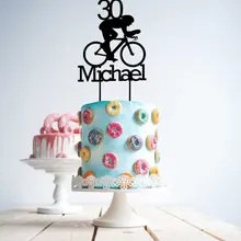 Пользовательское имя цикла 30 торт Топпер велосипед Rider 30th дерево день рождения торт Топпер Индивидуальное Поздравительную Акриловые Торт Топпер