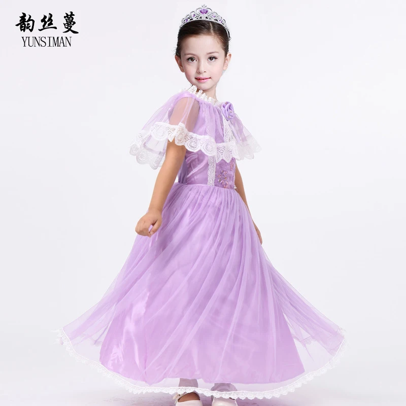 

New Kids Girl Dress for Wedding Party Flower Lavender Lace Dresses Girls Pageant Clothes Elsa Costume 4 6 8 10 to 12 Years 3L2A