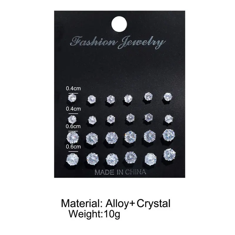 

Fashion Cubic Zirconia Stud Earrings Set For Women Simple Round Silver Color Earring Statement Party Jewelry Gifts 12 Pairs