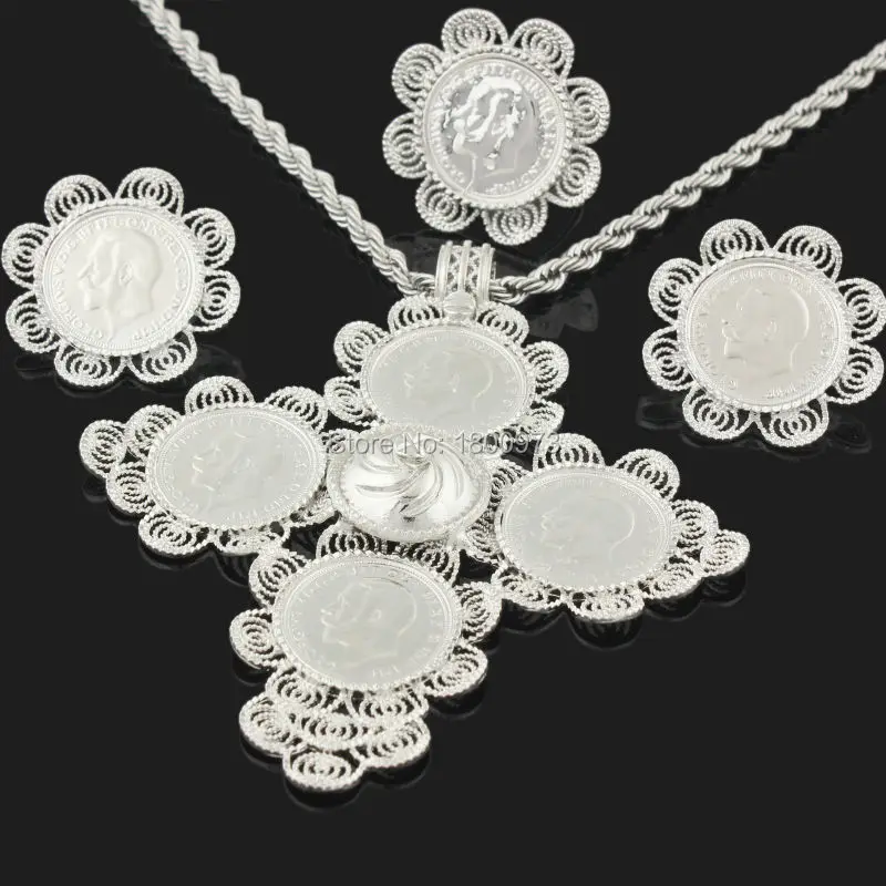 Newest Big Size Cross Ethiopian wedding Habesha jewelry sets For Women Silver Plated Jewelry African bridal | Украшения и