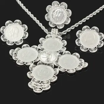 

Newest Big Size Cross Ethiopian wedding Habesha jewelry sets For Women Silver Plated Cross Jewelry African bridal jewelry sets