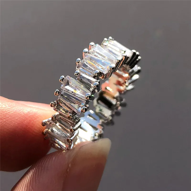 Минималистичные кольца прямоугольной формы с кристаллами для женщин, серебро 925 пробы, цвет розовое золото кольцо с белым цирконием, модные ювелирные изделия CZ