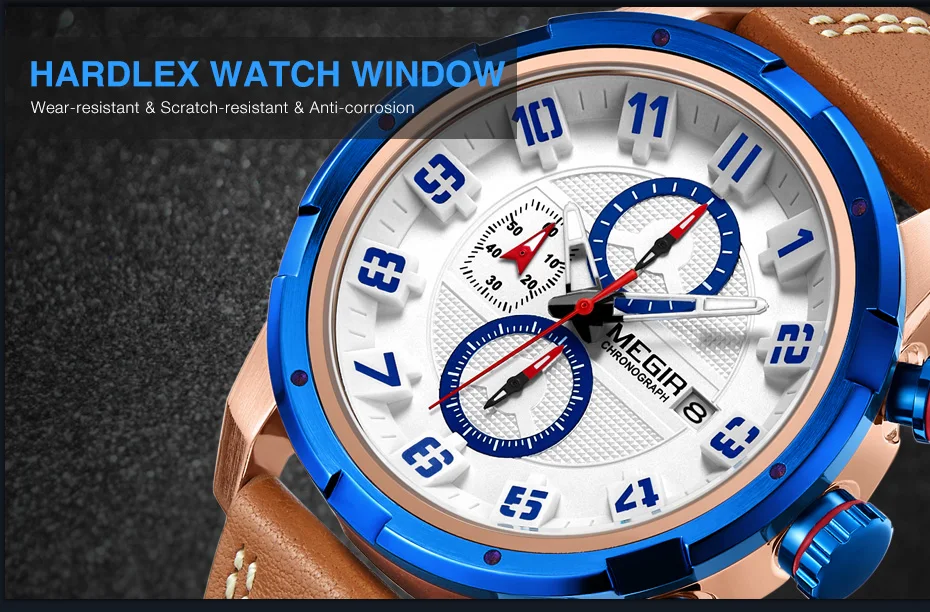 Люксовые часы от бренда MEGIR, креативные часы с хронографом, спортивные часы Для мужчин кожа кварцевые Для мужчин наручные часы время час военный Наручные часы Relogios