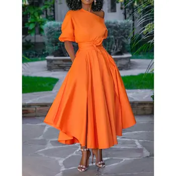 

2019 Casual Long Dress Women Summer One Shoulder Sexy Street Travel High Waist Robe Ladies Big Swing Evening Elegant Day Dresses