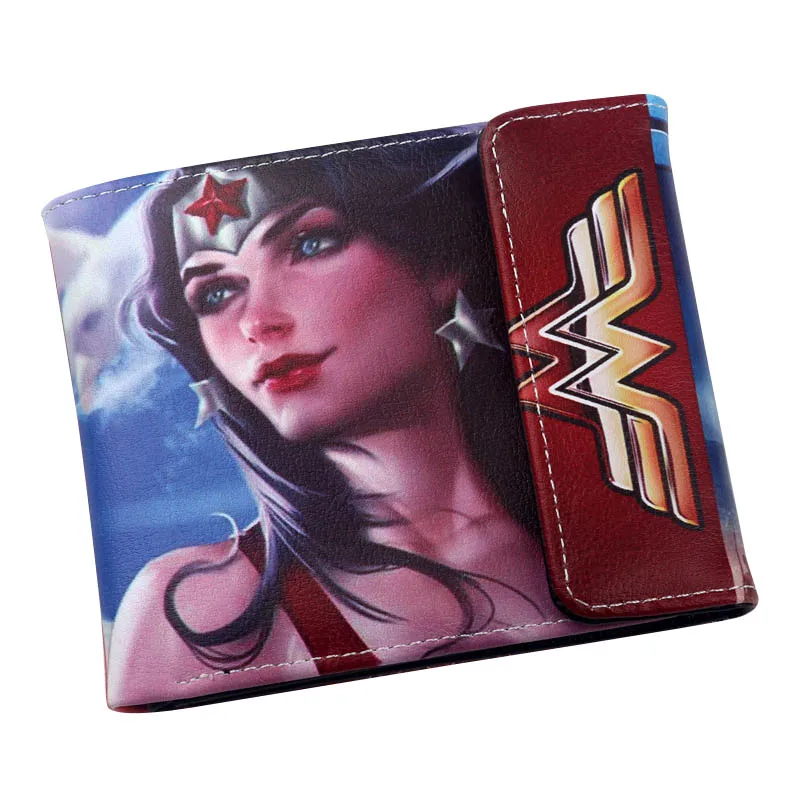 Женский кошелек с отделением для карт DC Comics Wonder Woman, короткий кошелек с супергероем, двукратный кошелек с удостоверением личности, кошелек для монет, клатч