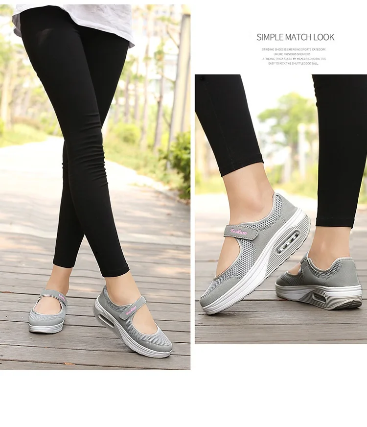 Фитнес прогулочная обувь для женщин; кроссовки на воздушной подушке; обувь на толстой подошве из сетчатого материала Спортивная дышащая