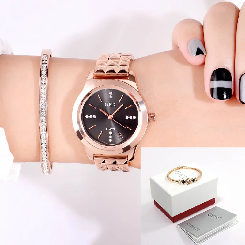 GEDI RoseGold часы Для женщин женские часы Сталь Для женщин браслет часы женский часы Relogio Feminino Montre Femme Лидирующий бренд - Цвет: Rosegold Black Box