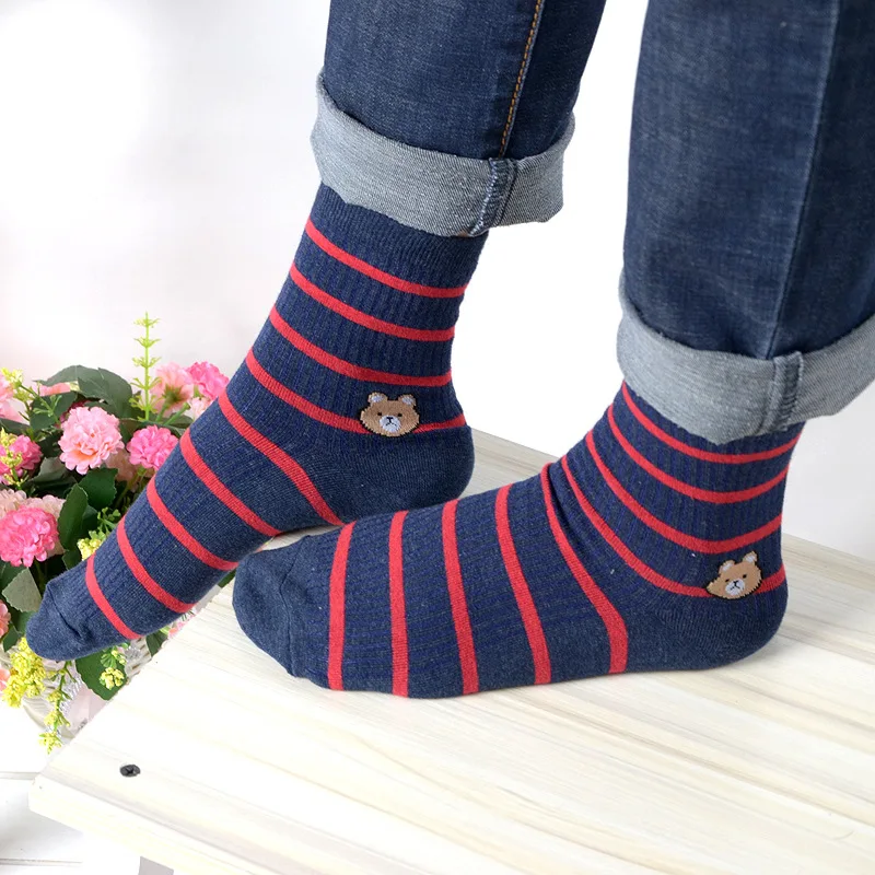 Медведь корейские футболки полосатые носки милые забавные корейские женские носки весна осень удобные впитывающие пот