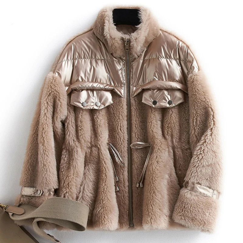 

Real Fur Coat Womens Winter Thick White Duck Down Filling 100% Wool Fur Jacket Women Clothes 2019 New Arrival Warm Winter Jacket