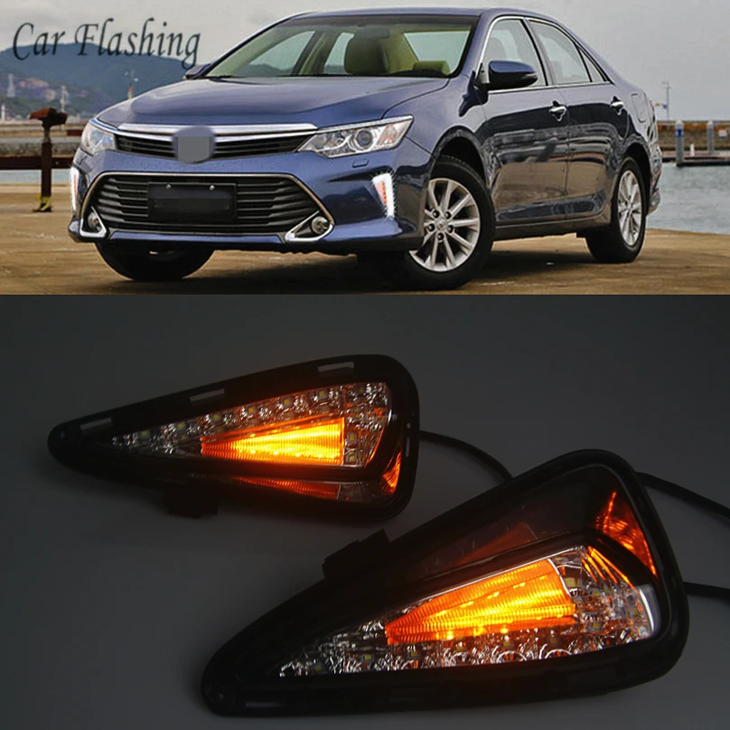 Автомобильный мигающий Стайлинг для Toyota Camry светодиодный DRL Дневной ходовой светильник DRL Дневной светильник противотуманная фара с отверстием