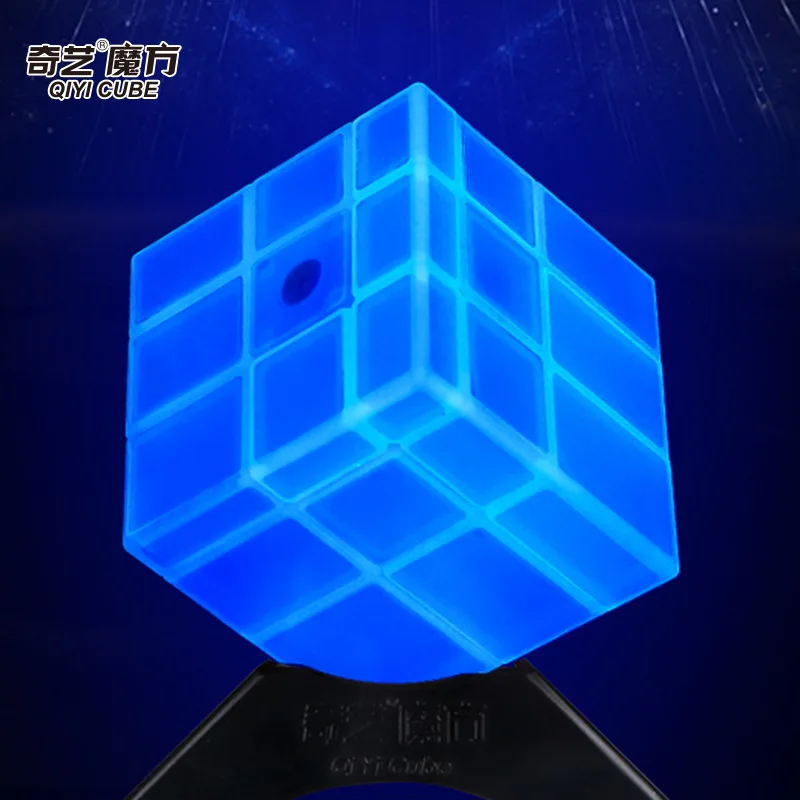 

QiYi Mirror Block Magic Cube Luminous Blue Antistress Master Speed Cube Fidget Puzzle Neo Cubo Magic Coated